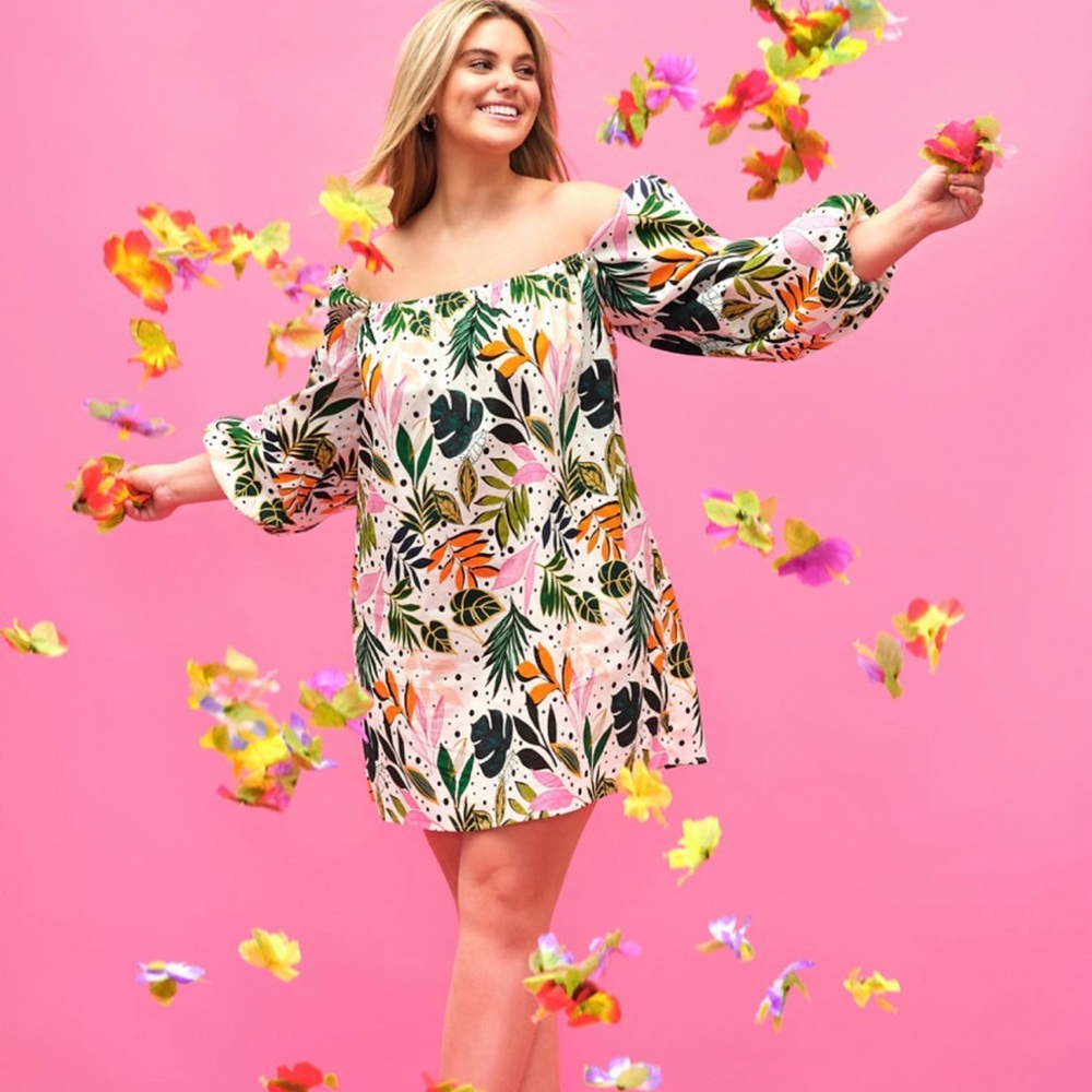 Eloquii tropical print off the shoulder mini dress women’s Sz 14/16‎